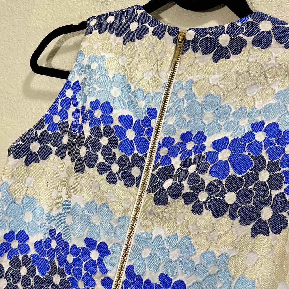 Sara Campbell Sleeveless Sheath Dress Blue Floral Textured Size 8 Boutique Y2K - Picture 4 of 12